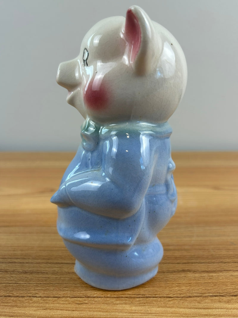 Royal Copely Art Pottery  6" Ceramic Blue Figural Pig Piggy Bank