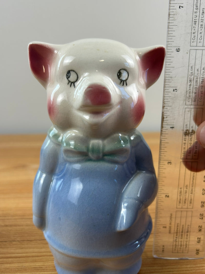 Royal Copely Art Pottery  6" Ceramic Blue Figural Pig Piggy Bank