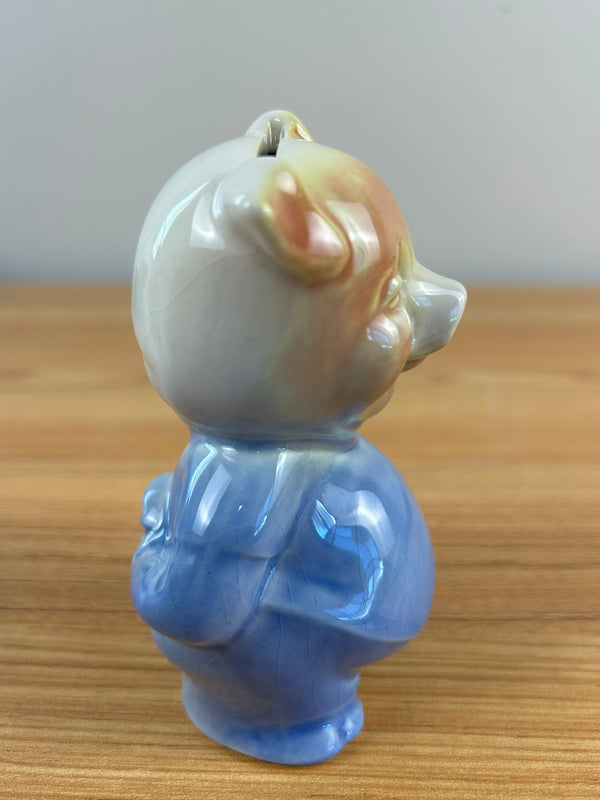 Royal Copley Art Pottery Blue Figural Piggy Bank- 1940-50s