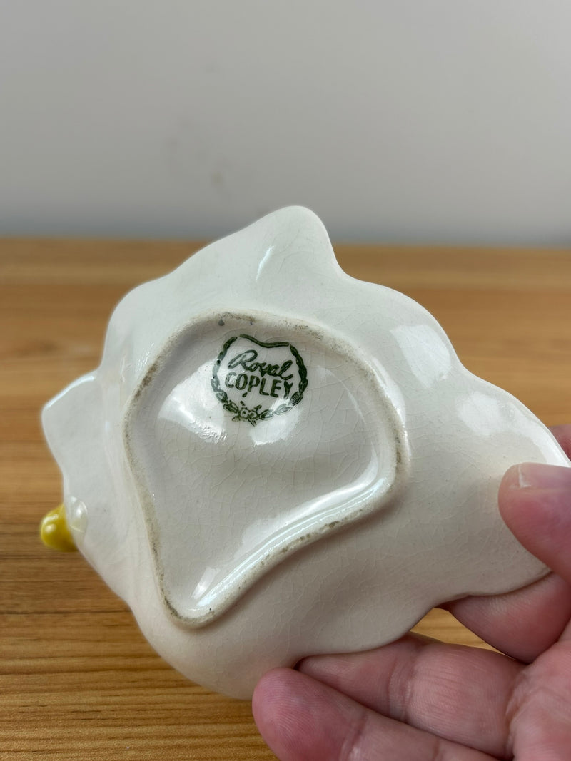 Royal Copley Vtg Yellow Bird On Pink Lavender Leaf Trinket Vanity Dresser Dish