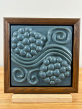 Pewabic Pottery Detroit 8X8" Grapes And Scroll Motif , Blue Framed Tile