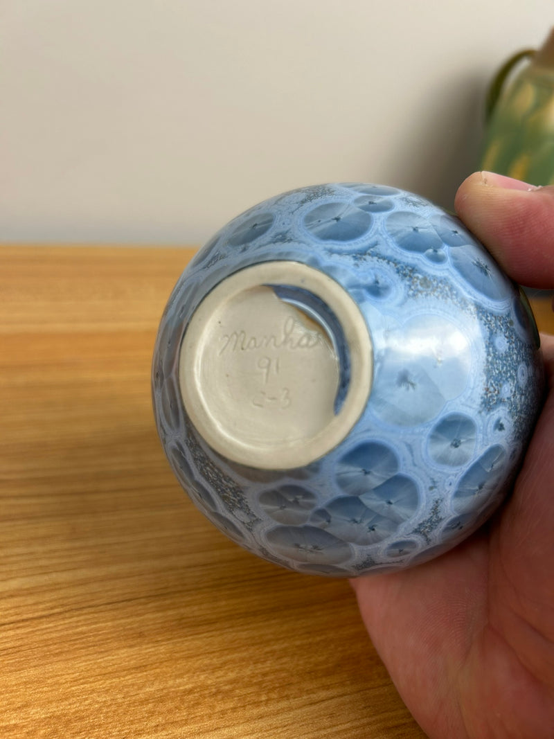 “Manka” John Mankameyer 1933-2015 Vase 1991 A-3 Blue Crystalline Glaze 4"