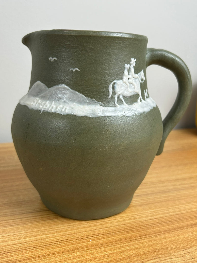 PISGAH FOREST CAMEO POTTERY PITCHER GREEN GLAZE ART POTTERY 1950