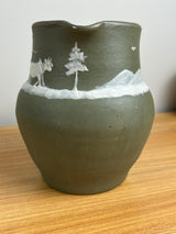 PISGAH FOREST CAMEO POTTERY PITCHER GREEN GLAZE ART POTTERY 1950