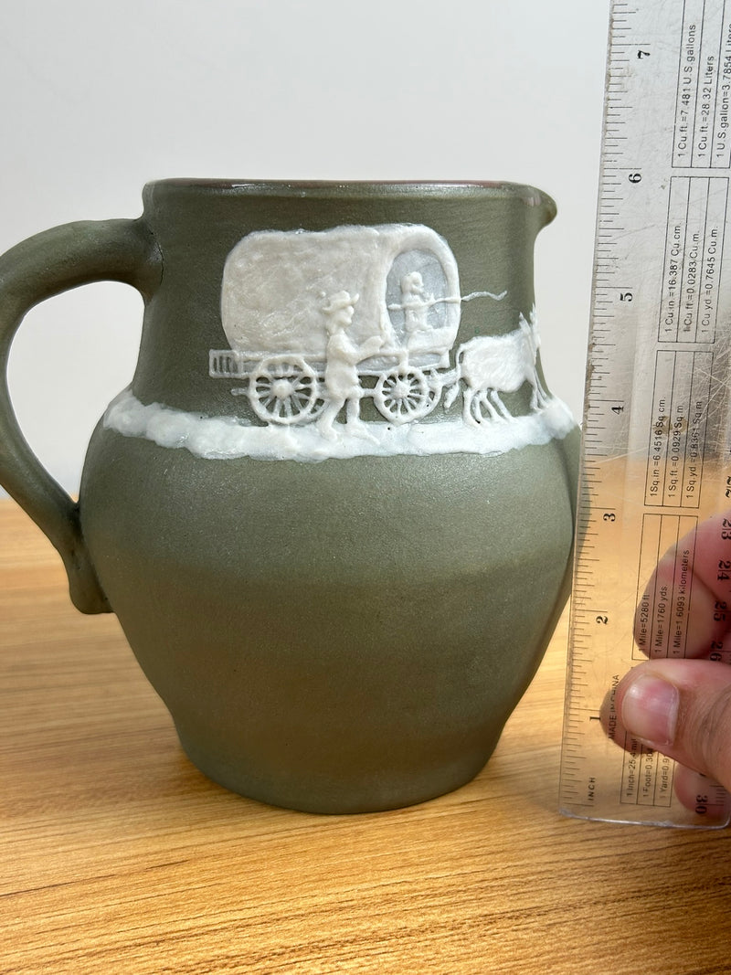 PISGAH FOREST CAMEO POTTERY PITCHER GREEN GLAZE ART POTTERY 1950