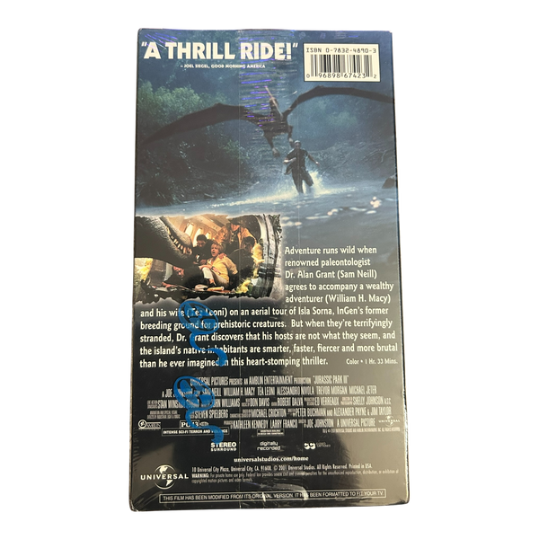 Jurassic Park III 3 VHS Tape 2001 Universal Dinosaur Brand New Factory Sealed
