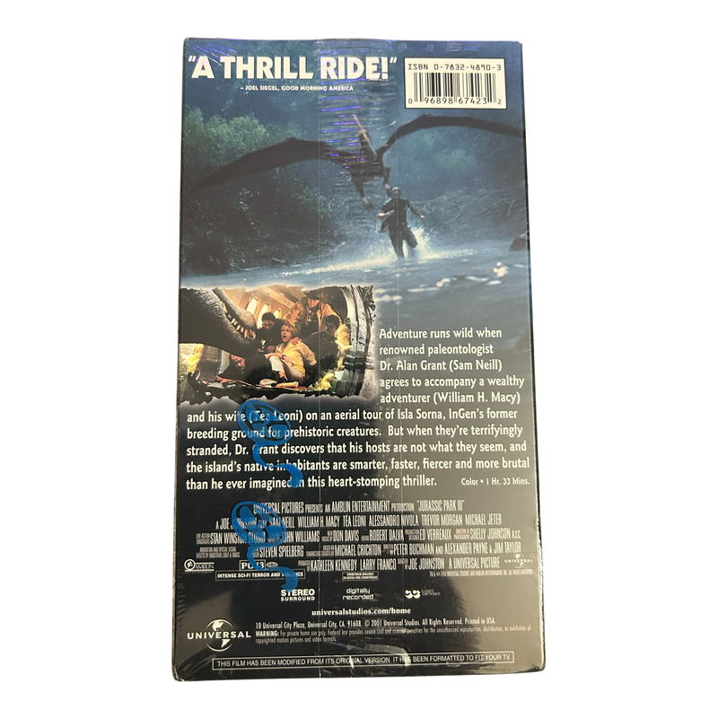Jurassic Park III 3 VHS Tape 2001 Universal Dinosaur Brand New Factory Sealed