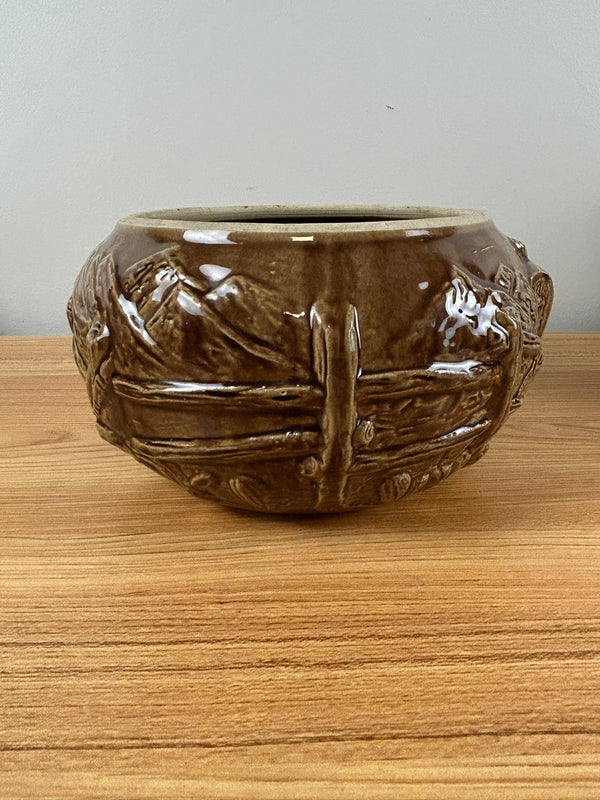 Hopalong Cassidy Art Pottery Cowboy Brown Cookie Corral Jar