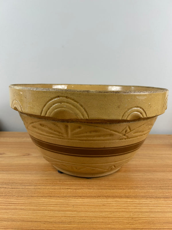 Vintage RRP Co. #305 EX. LARGE 14" Yellow Ware Stoneware Mixing Bowl Brown Bands