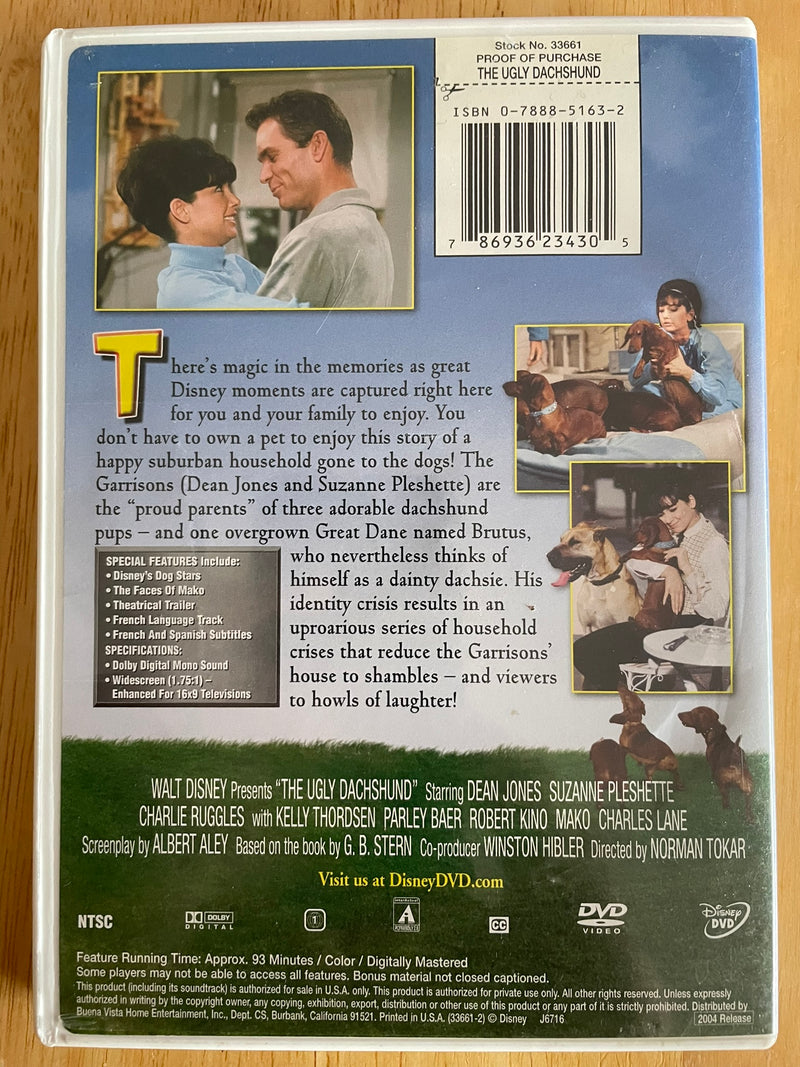 The Ugly Dachshund ~ Walt Disney 1966 (2004 DVD) Dean Jones, Suzanne Pleshette