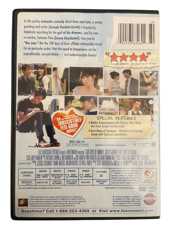 (500) Days of Summer (DVD 2009) Joseph Gordon-Levitt, Zooey Deschanel