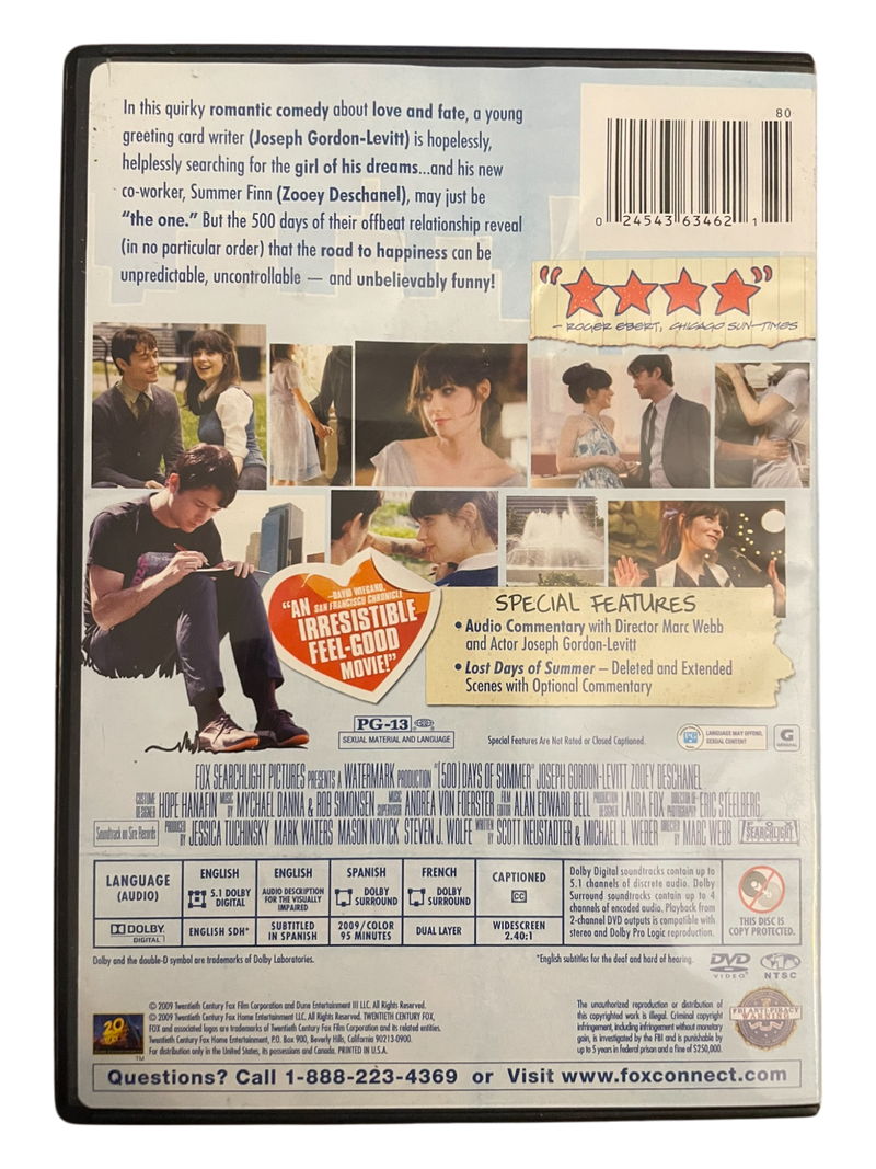 (500) Days of Summer (DVD 2009) Joseph Gordon-Levitt, Zooey Deschanel